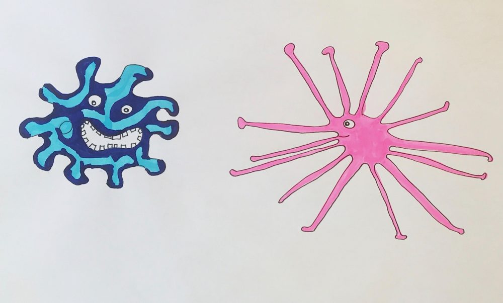 Hand drawn illustrations of imaginary viruses