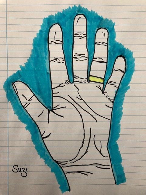 A human hand drawn in felt tip