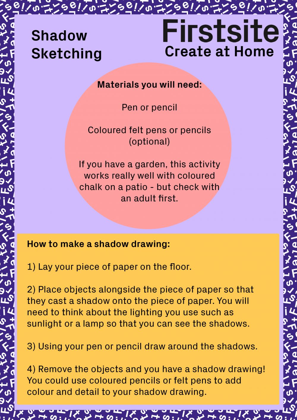 Firstsite Create at Home Shadow Sketching instructions page 1 of 1