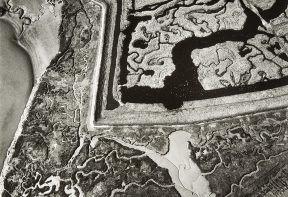 black and white aerial photograph of salt marsh in Essex