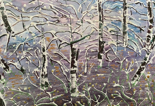 Painting of snow on trees