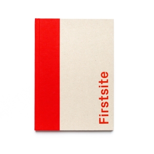 Front cover of Firstsite Sketchbook A5 with red binding and red branded Firstsite logo.
