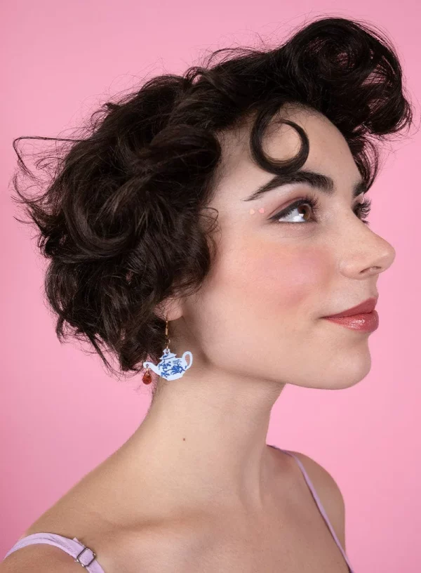 Profile of girl with Tatty Devine Vintage Teapot earring