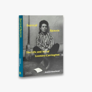 Cover of Surreal Spaces: The Life and Art of Leonora Carrington has a woman sitting on a floor resting against a wall next to a corn broom.