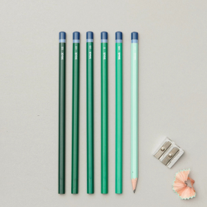 Block Design Gradient Sketching Pencils in green with pencil sharpener