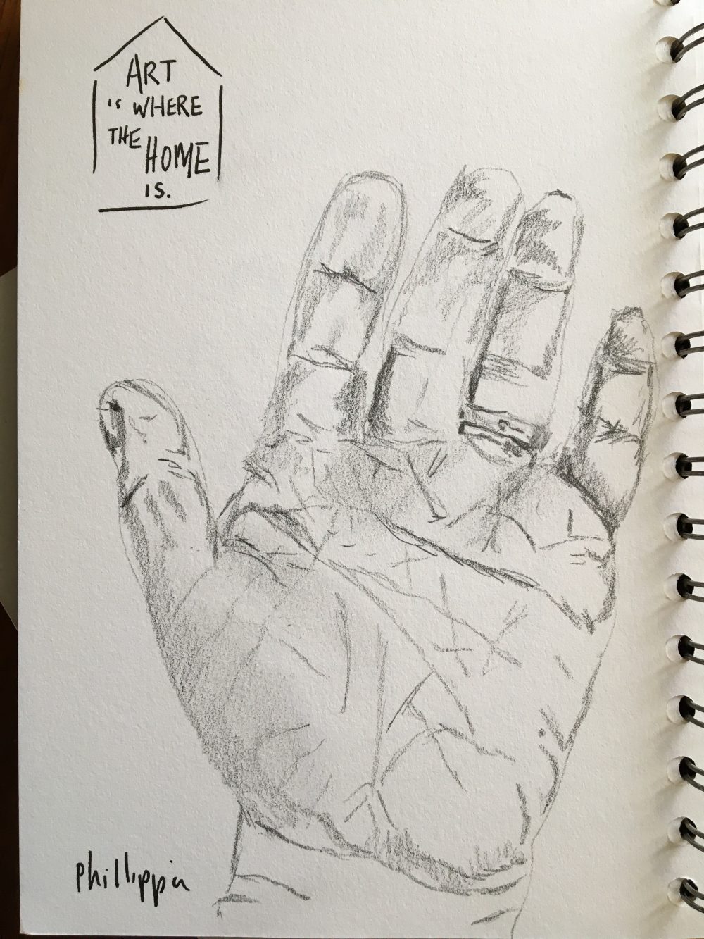 A waving hand drawn in pencil