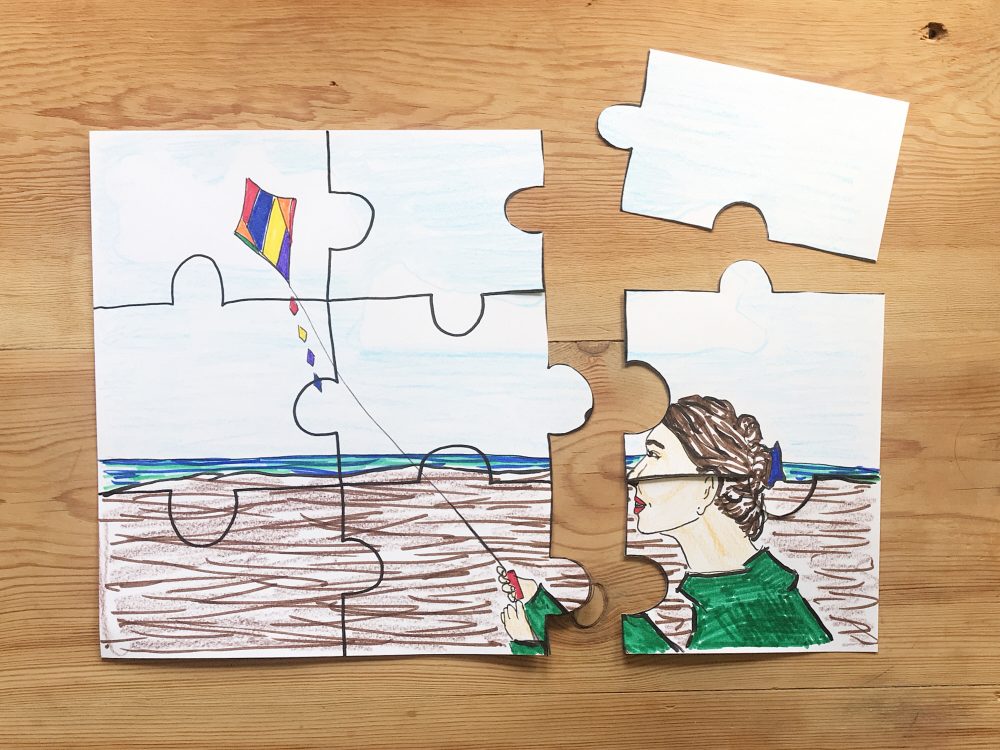 A puzzle with a hand drawn picture on it