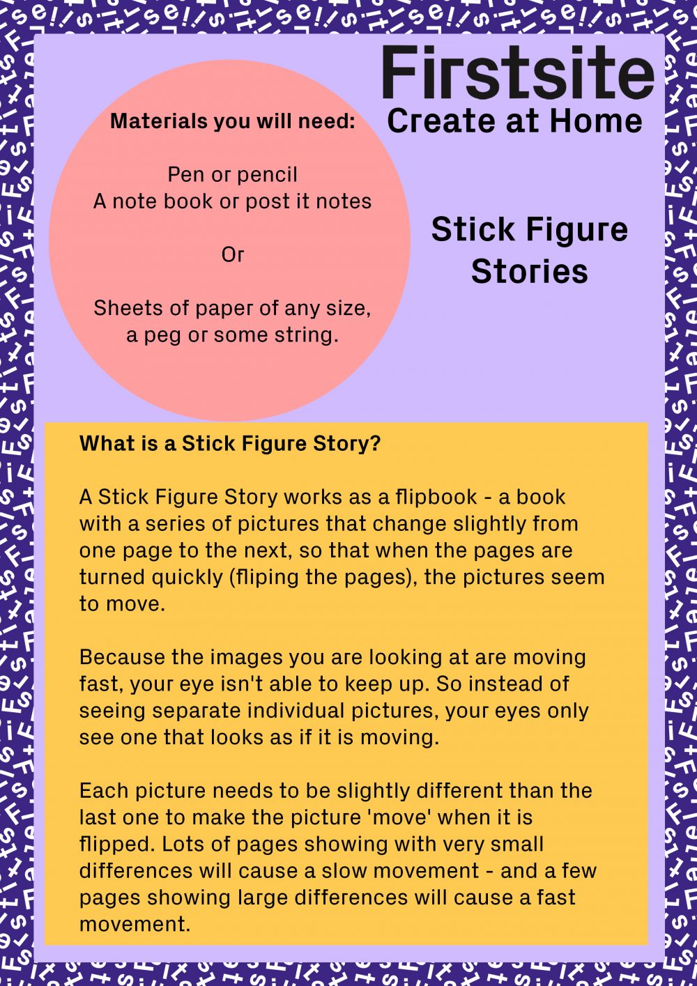 Written instructions for how to make a stick figure story page 1 of 3