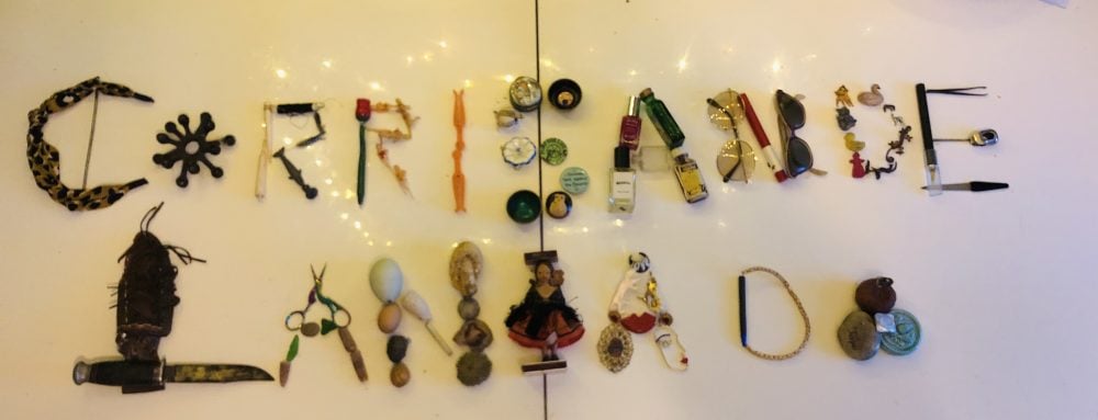 The name 'Corri' written in objects as part of Firstsite's 'Art is where the home is' activity pack during lockdown 2020.