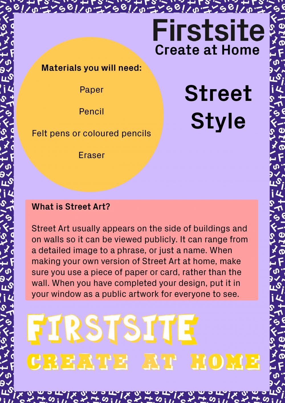 Firstsite Create at Home Street Art Style Activity instructions 1 of 2