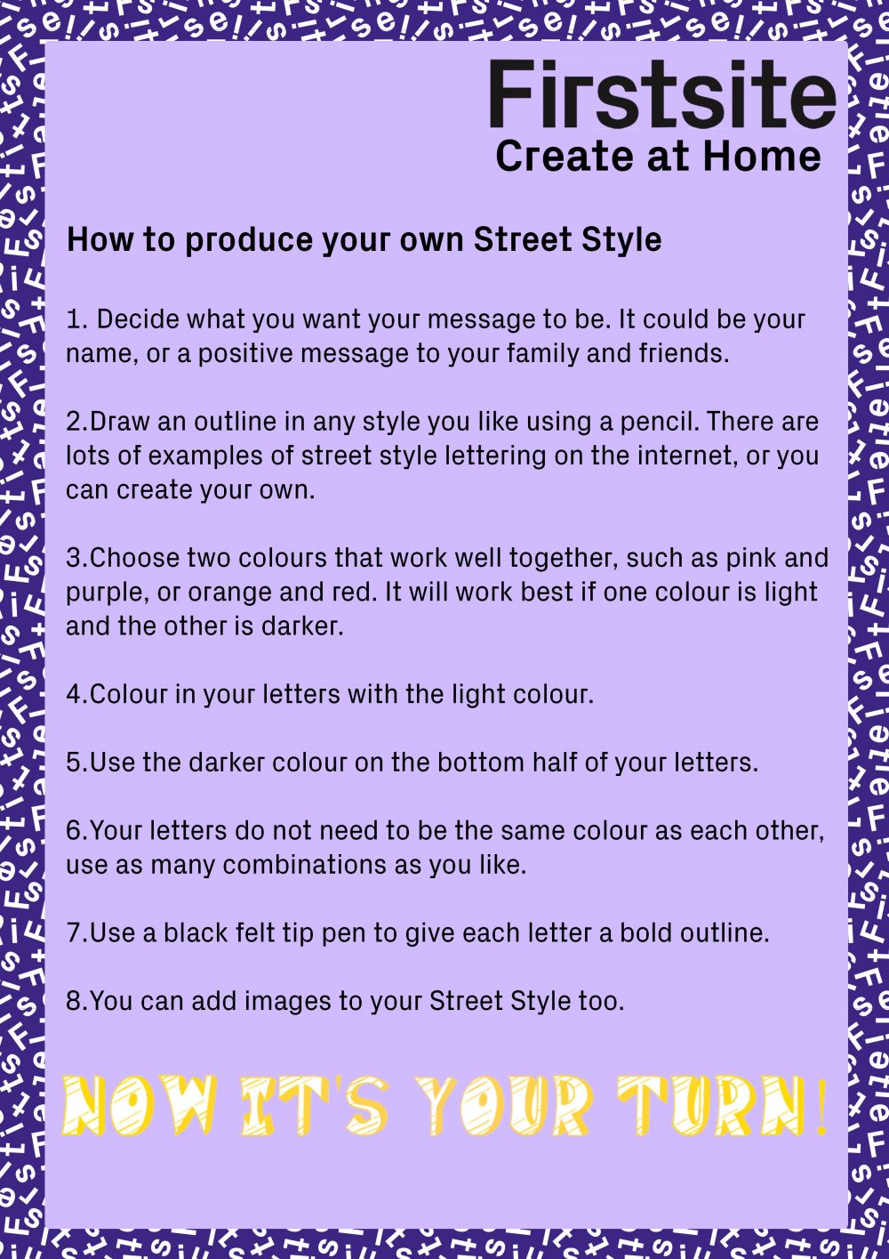 Firstsite Create at Home Street Art Style Activity instructions 2 of 2