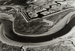 black and white aerial photograph of salt marsh in Essex