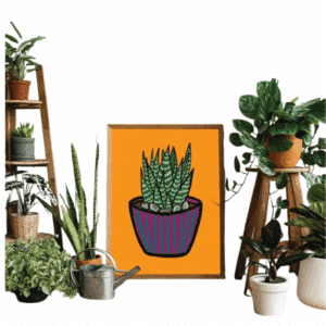 UWU Print Orange Background with snake plant