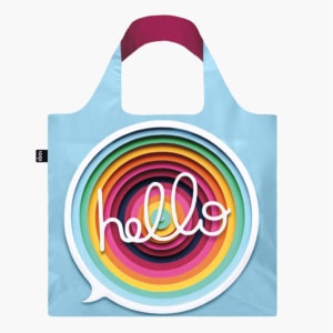 Blue Hello Tote Bag on white background