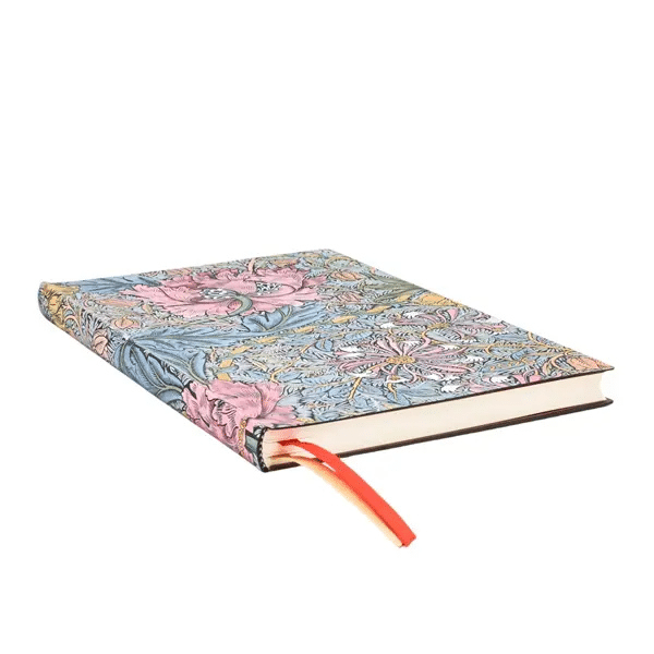 Edge of the diary showing the stunning William Morris Pink Honeysuckle design.