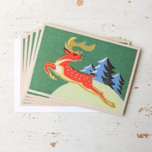 5 prancer vintage matchbox cards spread out on a table