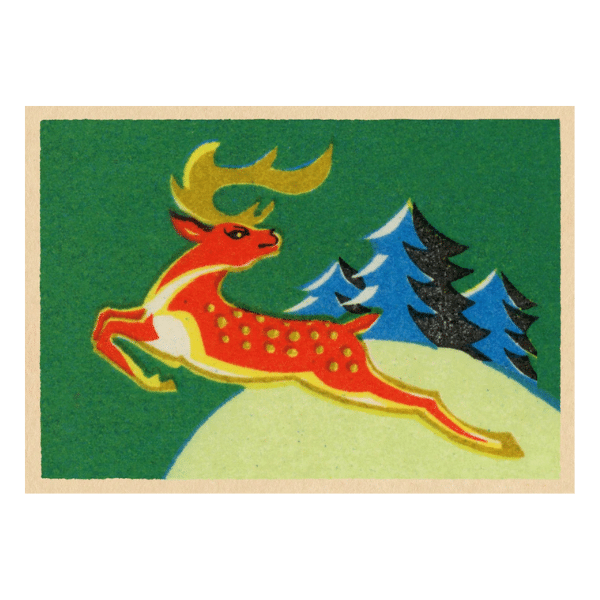 front of the prancer vintage matchbox card