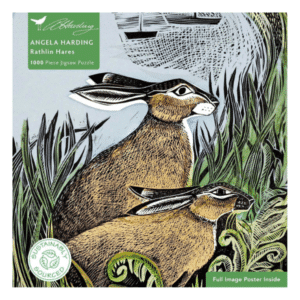 Front of the puzzle box feat the Rathlin Hares artwork