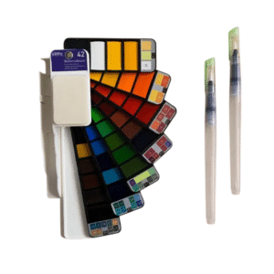 Seawhite Watercolour Fan Set - 42 Colours and 2 Brushes